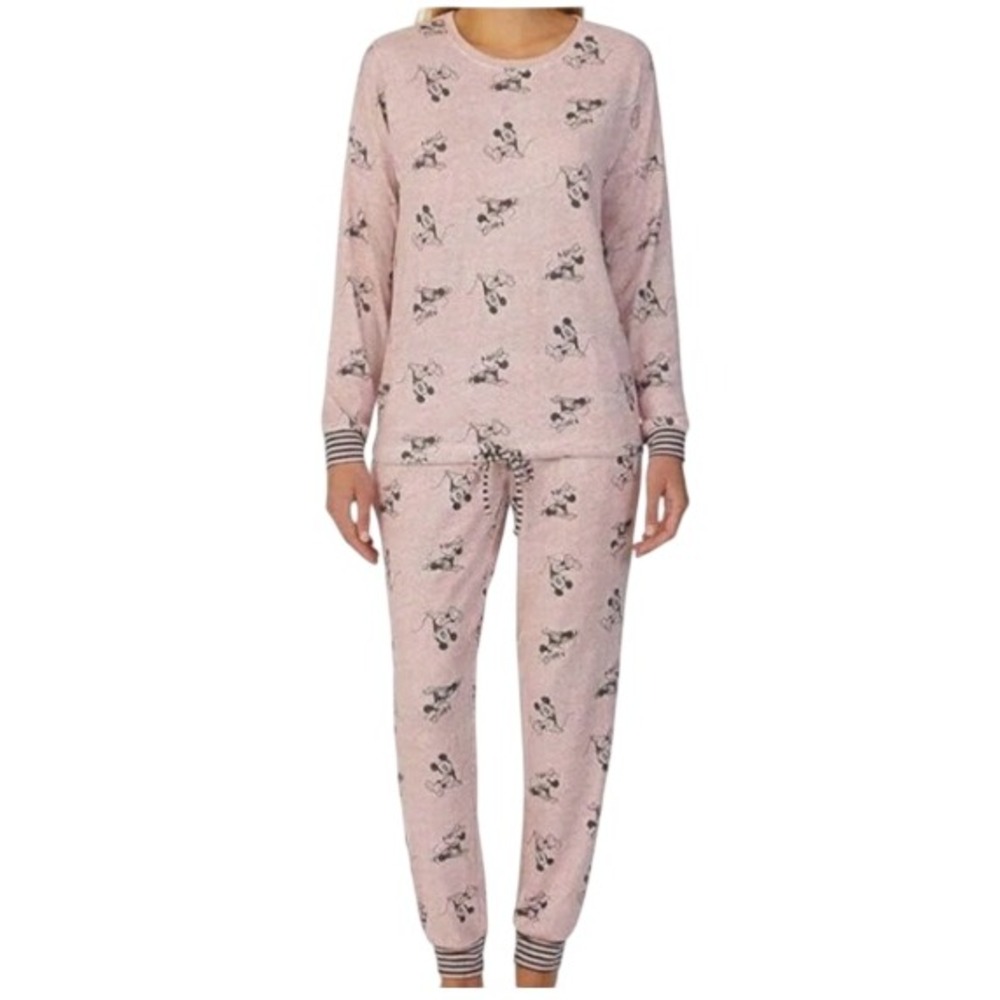 Disney Mickey Minnie Mouse Pajama Set Women Large Pink Loungewear Casual Soft